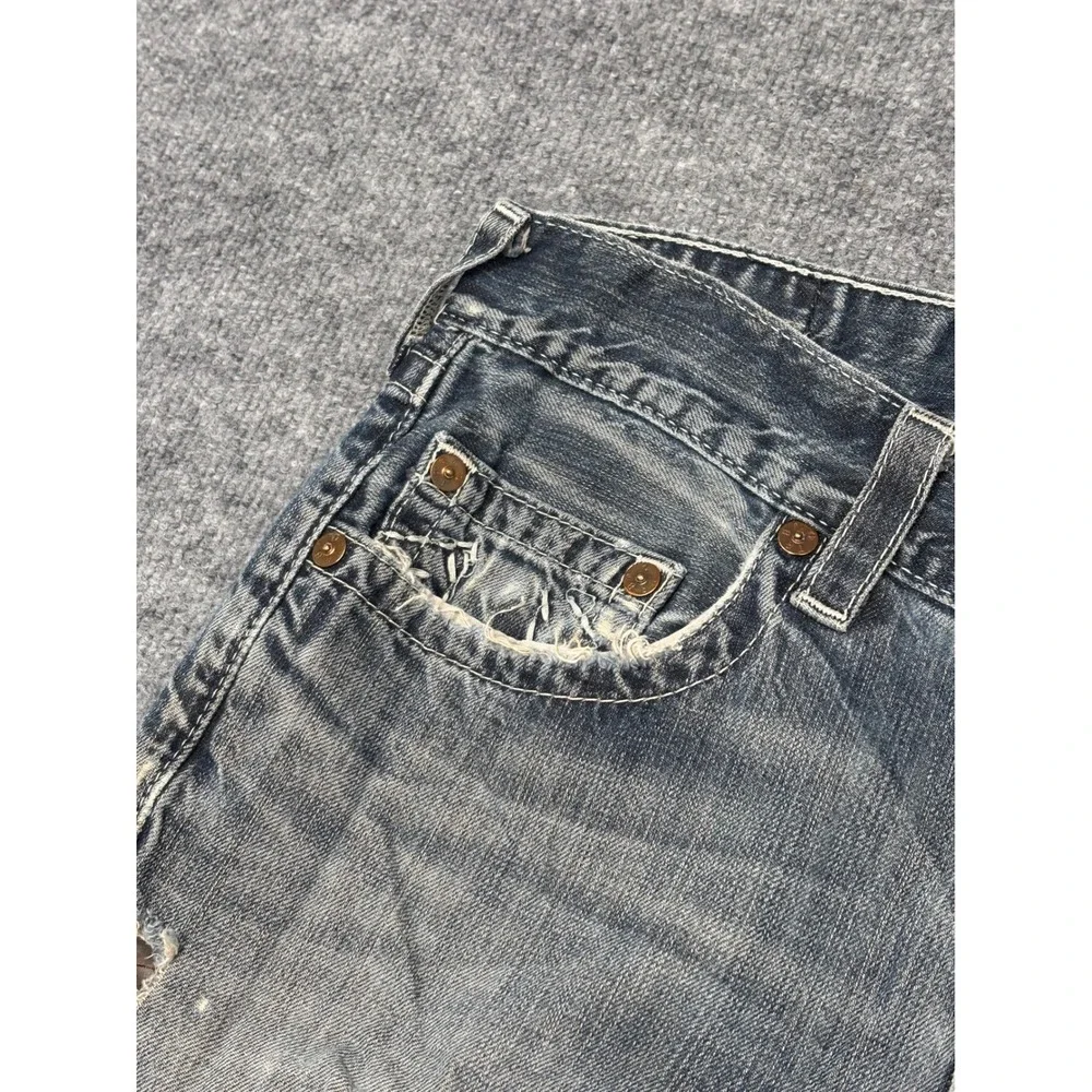 True Religion Straight Leg Distressed Blue Jeans Mens‎ 34 Made in USA Y2K Denim